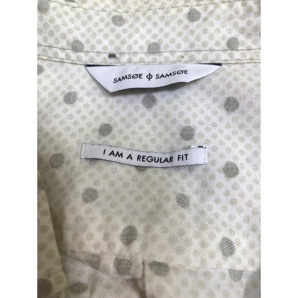 SAMSOE SAMSOE Ivory & Gray LIAM BF Button Down LS Cotton Shirt in Greydot Sz M - Picture 9 of 13